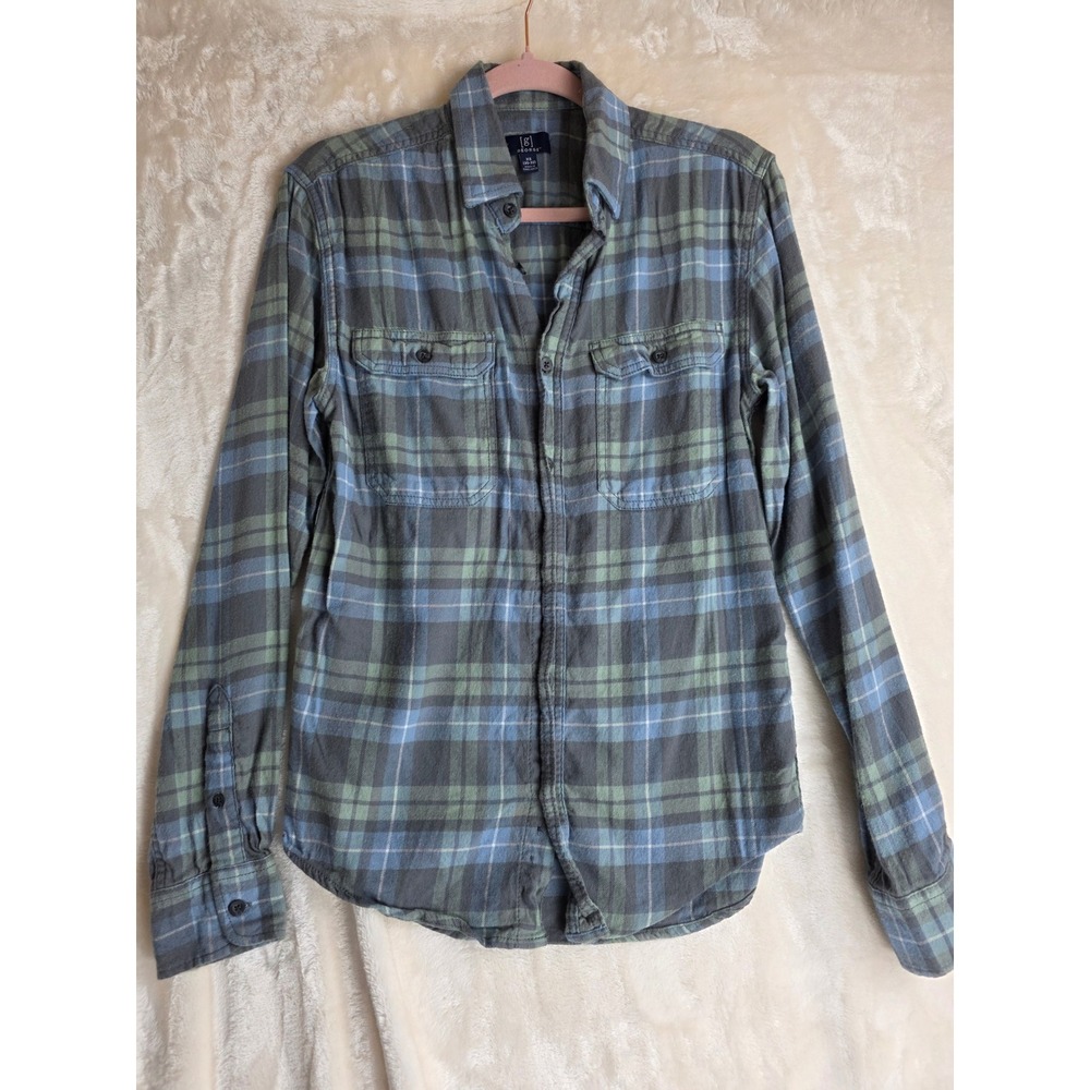 George Mens Plaid Long Sleeve Button Up Shirt Casual Everyday Comfort XS